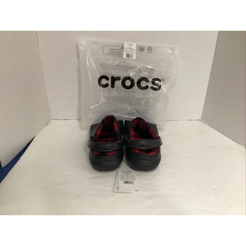crocs men 13 black classic lined checkered 210738-001
